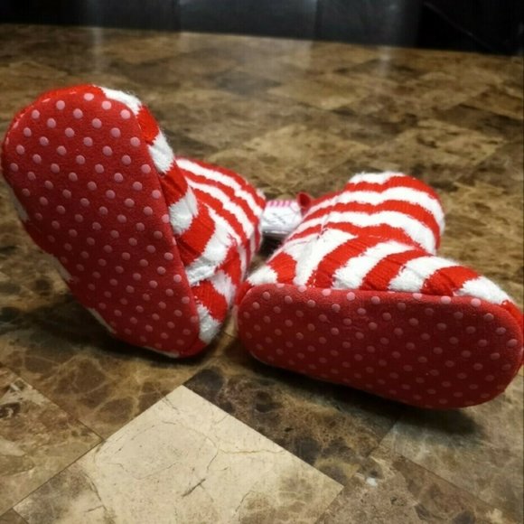 Stepping Stone Red White Striped Sweater Booties - Picture 4 of 6